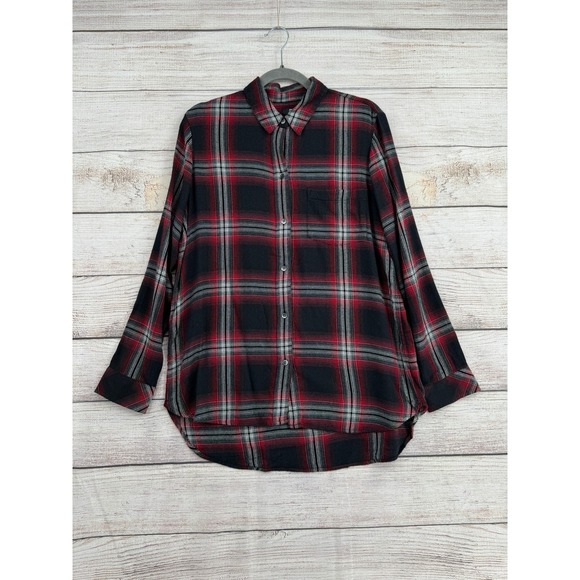 Madewell Tops - Madewell Button Down Shirt Womens Medium Red Plaid Flannel High Low Hem